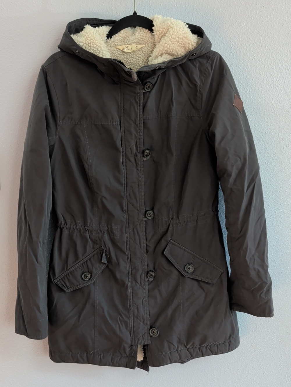 Hollister Dark Gray Hooded Sherpa-Lined Puffer 2008 Coat